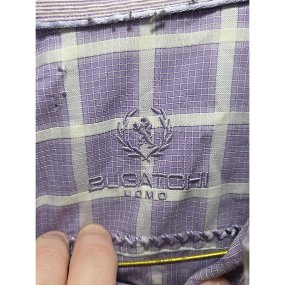 Bugatchi UOMO Shaped Fit Long Sleeve Men Shirt Purple Squared Medium Pre-Owned - Picture 2 of 8